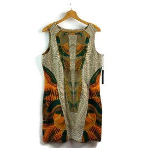 Ivanka Trump Womens Coral Combo Multicolor Sheath Dress Back Zip Sleeveless 14